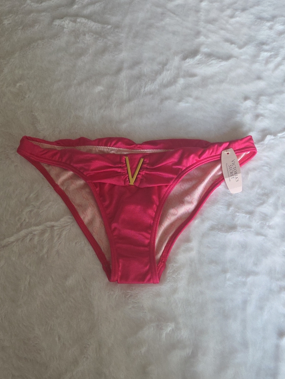 Victoria's Secret Hot Pink Bikini Bottom with Gold V Detail